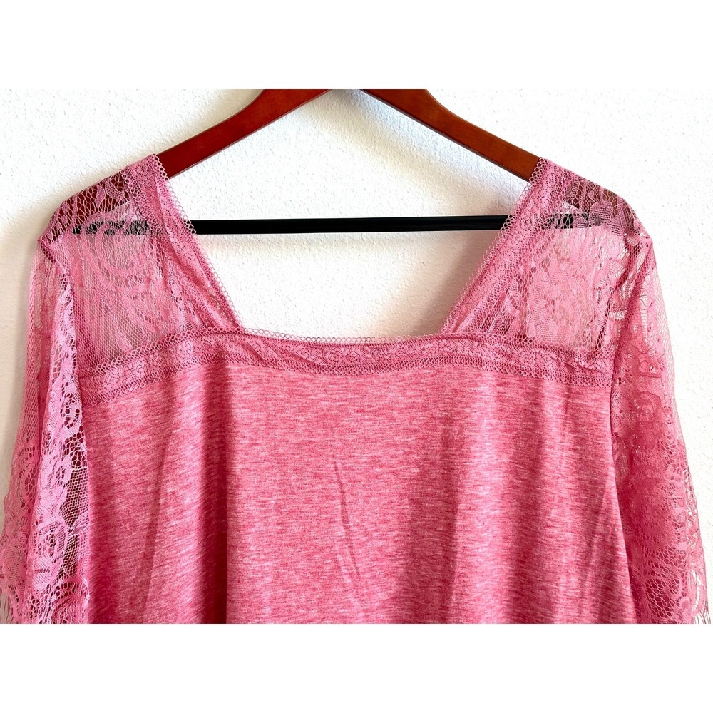Pink Rose Women's 4XL Short‎ Sleeve V-Neck Fringe Lace Trim Jersey Top - Picture 5 of 10